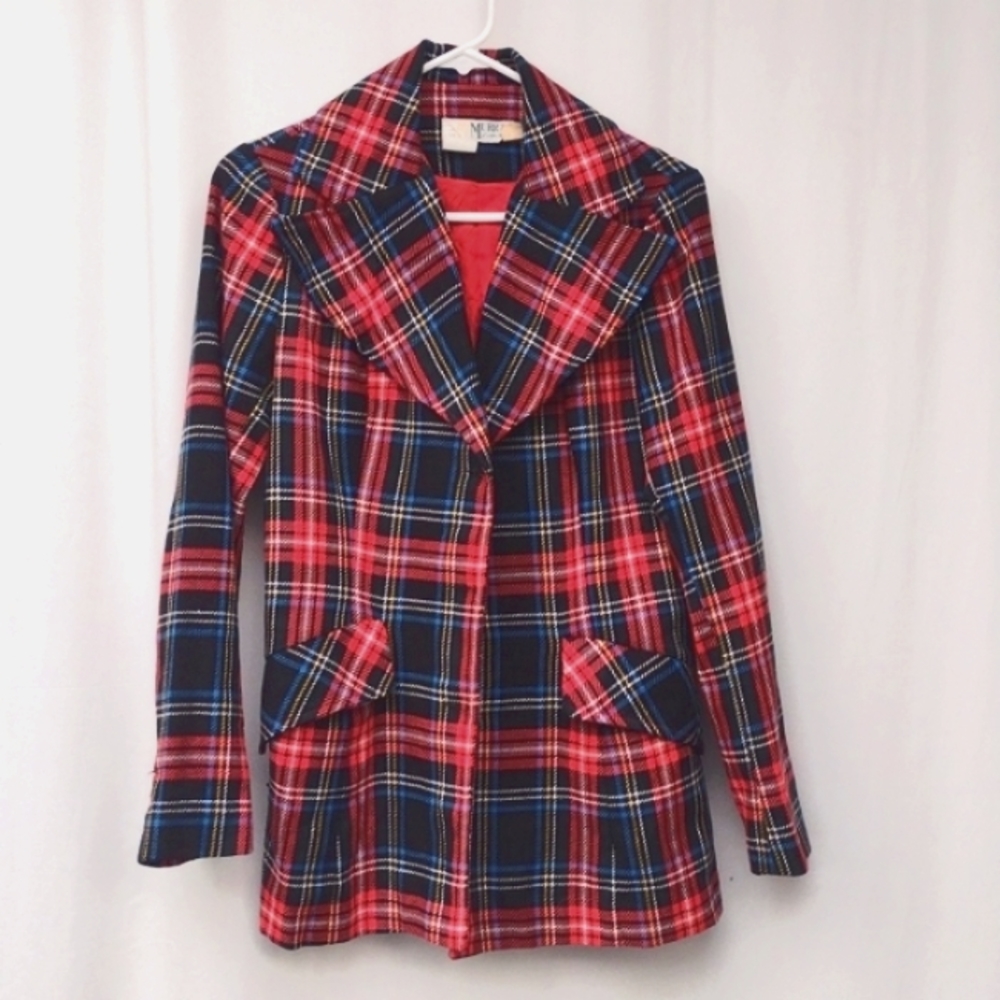 70s Murr's of California Red Plaid Blazer Jacket Women's 6 (Vintage 12)